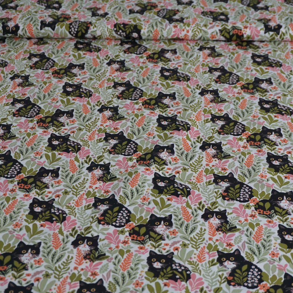 Baumwollstoff Motivdruck Kätzchen im Grünen